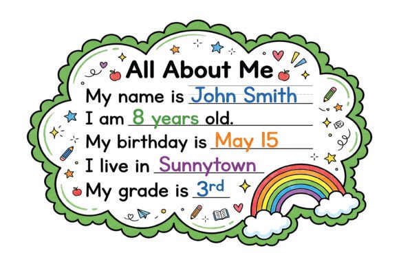 All About Me Student Worksheet Design
