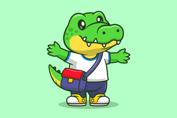 Cute Crocodile Student Go to School
