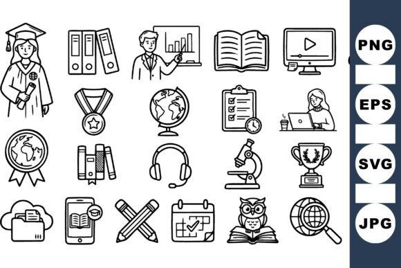Education Icon Line Art Set for Modern Design