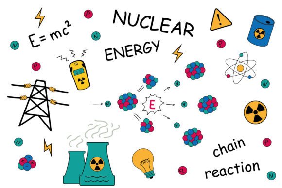 Nuclear Energy Doodle Vector Set for Science