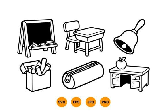School Classroom Clipart Set: Premium Line Art