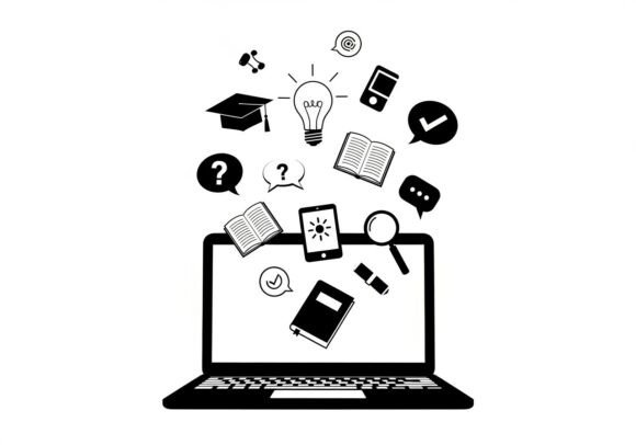 Silhouette Laptop with Education Floating: A Versatile Visual Resource for Learning