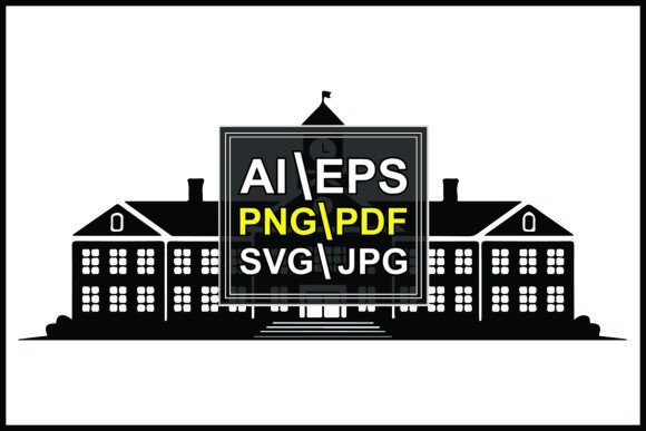 Silhouette School Building Clock Tower Vector Bundle Evaluation
