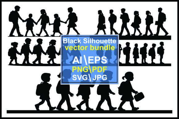 Silhouettes of Children Walking in Lines